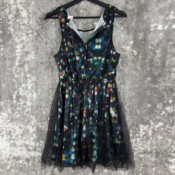 Divided H&M Sz 10 Tulle Mesh Colorful Polka Dot Sleeveless Mini Flare Dress Zip - Picture 4 of 9